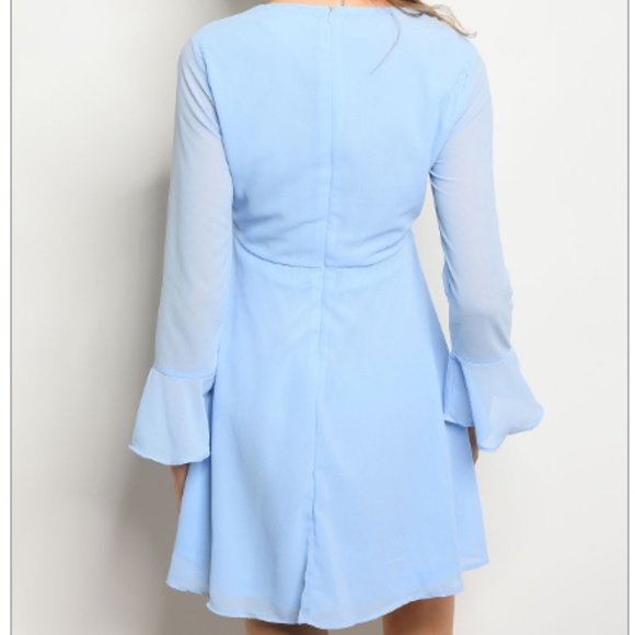 1 LEFT SZ S! Chiffon Embroidered Baby Blue Dress - Picture 3 of 4